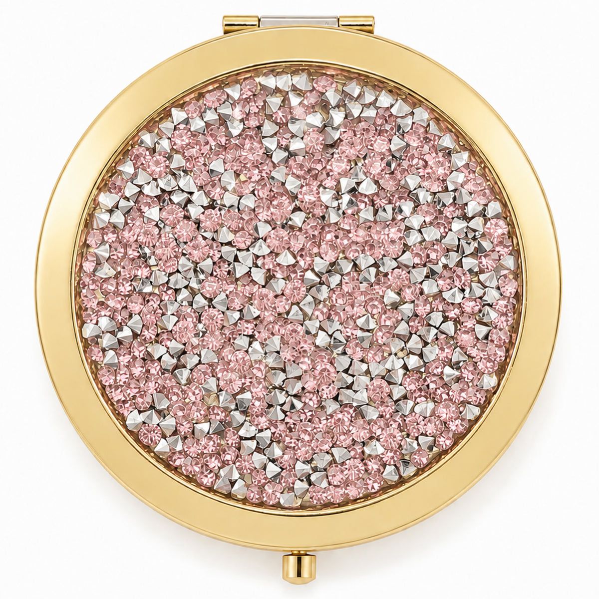 Sparkling Round Crystal Rhinestone Compact Mirror (70mm) - Luxury Electroplated Metal Double-Sided Folding Pocket Vanity Mirror with 1X/3X HD True Glass Magnification for Purse, Travel, Bridesmaids & Gifts💎🪞✨