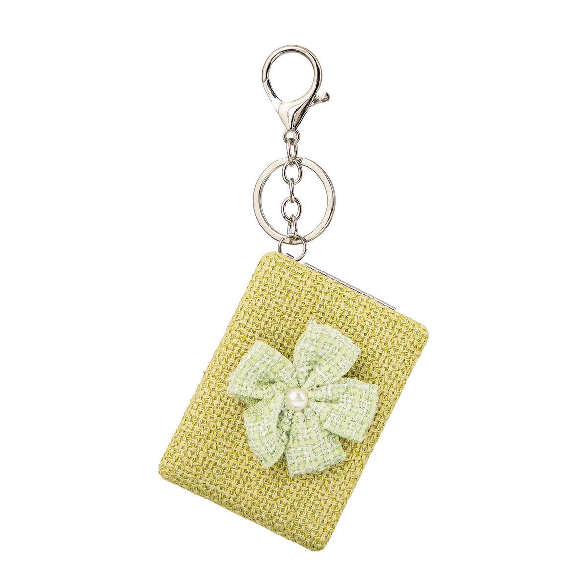 Fabric Rectangular Compact Mirror Keychain - Cute 3D Bow & Cat Patch Double-Sided Folding Travel Mirror - Soft Pocket Bag Charm Vanity Mirror for Women & Girls 🐱🎀