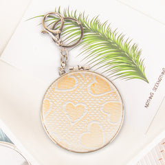 Heart Pattern Keychain Compact Mirror Round Folding Pocket Mirror with Lobster Clasp Plastic Frame Dual Sided Makeup Mirror