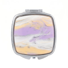 Square Compact Mirror with Acetate Acrylic Inlay, Double-Sided Glass Mirror, Premium Metal Frame Pocket Makeup Mirror for Women, Travel Vanity Mirror for Purse, Office & Daily Touch-Ups