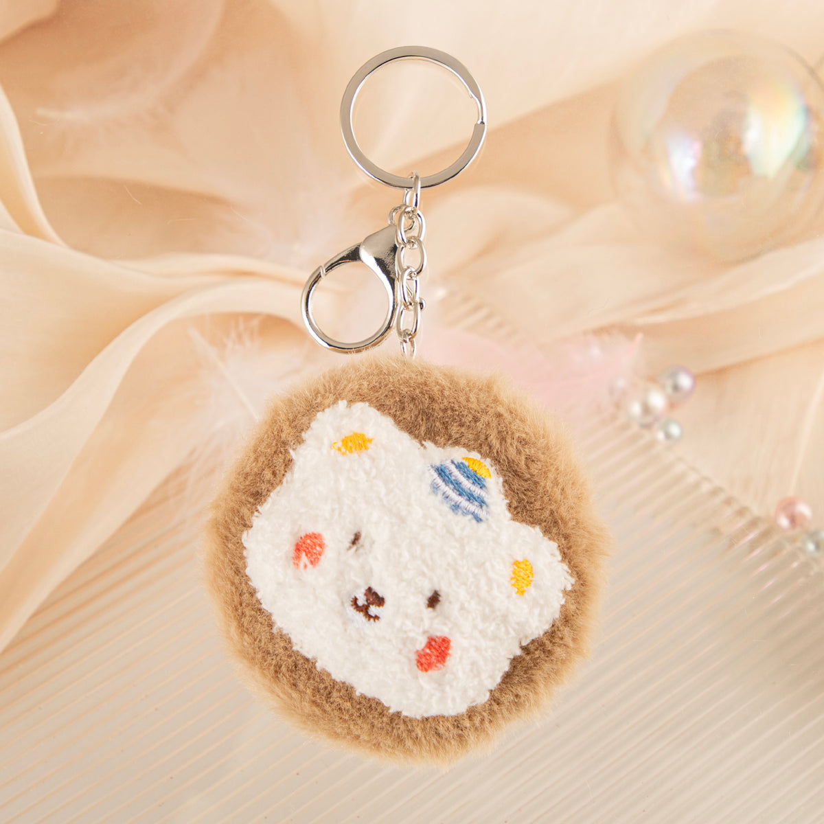 Cute Plush Compact Mirror Keychain, Portable Double-Sided Pocket Makeup Mirror with Soft Furry Animal Design for Women, Girls, Backpack & Travel