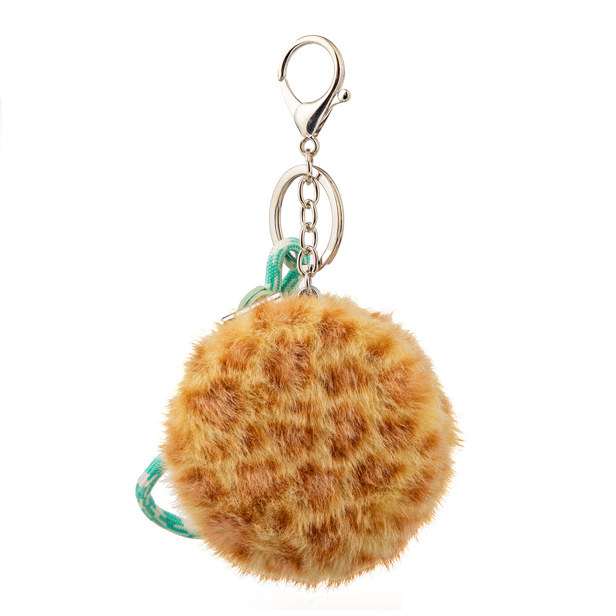 Leopard Print Round Plush Compact Mirror with Lanyard - Cute Faux Fur Double-Sided Folding Travel Mirror - Fluffy Pocket Bag Charm Vanity Mirror for Women, Girls & Teens 🐆✨