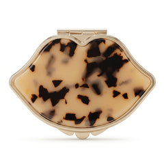 Lip-Shaped Compact Mirror with Acetate Acrylic Inlay, Double-Sided Glass Mirror, Premium Metal Frame Pocket Makeup Mirror for Women, Travel Beauty Mirror for Purse, Handbag & Daily Touch-Ups