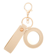 Litchi Grain PU Leather Mini Round Compact Mirror Keychain - Multi-Color Cute HD Swivel Folding Travel Pocket Mirror