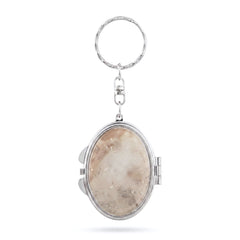 Oval Acetate Compact Mirror Keychain, Marble & Pearl Pattern Double Sided Makeup Mirror, Portable 95% Reflectivity Mirror with Keyring for Women, Travel, Daily Use