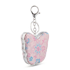 Butterfly Shaped Compact Mirror Keychain for Women & Girls, Double-Sided Makeup Mirror with Song Brocade Fabric Cover, Portable Butterfly Pocket Mirror with Glass Mirror & Key Ring for Travel and Daily Use