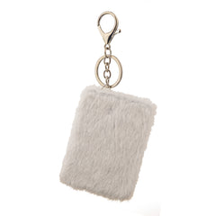Plush Rectangular Compact Mirror with Keychain - Cute Faux Fur Double-Sided Folding Travel Mirror - Soft Fluffy Pocket Bag Charm Vanity Mirror for Women, Girls, Teens & Students 🧸✨