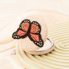 3D Embroidered Butterfly Compact Mirror Round Tweed Fabric Folding Pocket Mirror Portable Metal Makeup Vanity Mirror