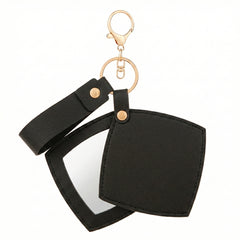 Rhombus-Shaped PU Leather Compact Mirror Keychain - Multi-Color Cute HD Swivel Folding Double-Sided Travel Mirror