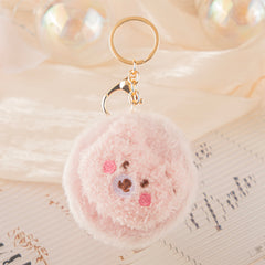 Cute Plush Bear Head Compact Mirror Keychain, Double-Sided Pocket Makeup Mirror with Soft Furry Animal Design, Portable Travel Mirror for Women, Girls & Kids