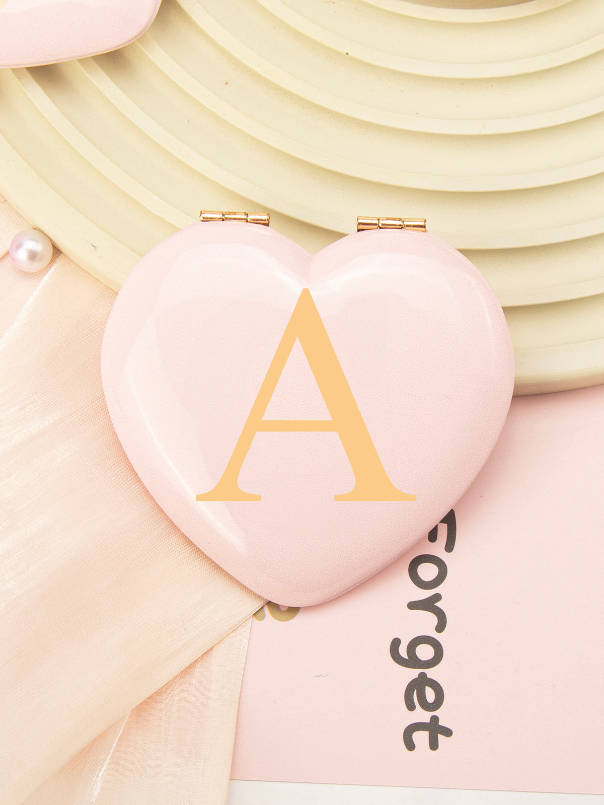 Personalized Heart Shaped Pink Aluminum Compact Mirror with Monogram Initial - Double Sided Folding Pocket Vanity Mirror with HD Glass & Optional Gift Box Package for Purse, Travel, Bridesmaids & Valentine's Day Gifts 💖🪞🎁✨