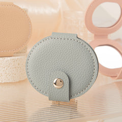 Oval PU Leather Compact Mirror for Women & Girls, Double-Sided Folding Makeup Mirror with Snap Button Closure, Portable Pocket Cosmetic Mirror for Travel, Purse & Daily Touch-Ups