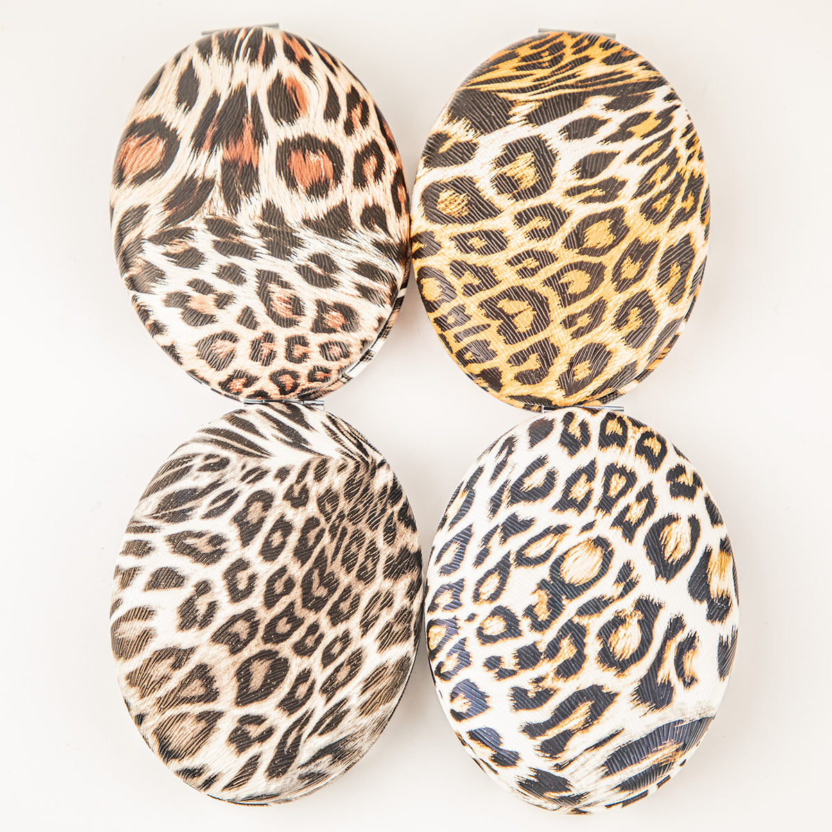 Oval Leopard Print PU Leather Compact Mirror - Trendy Padded Cushioned Silver Metal Double-Sided Folding Pocket Vanity Mirror with HD Glass for Purse, Travel, Animal Print Lovers & Gifts 🐆🪞✨