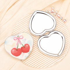 Cute Cherry Heart Shaped Compact Mirror Folding Dual Sided PU Leather Pocket Mirror Metal Portable Travel Makeup Vanity Mirror