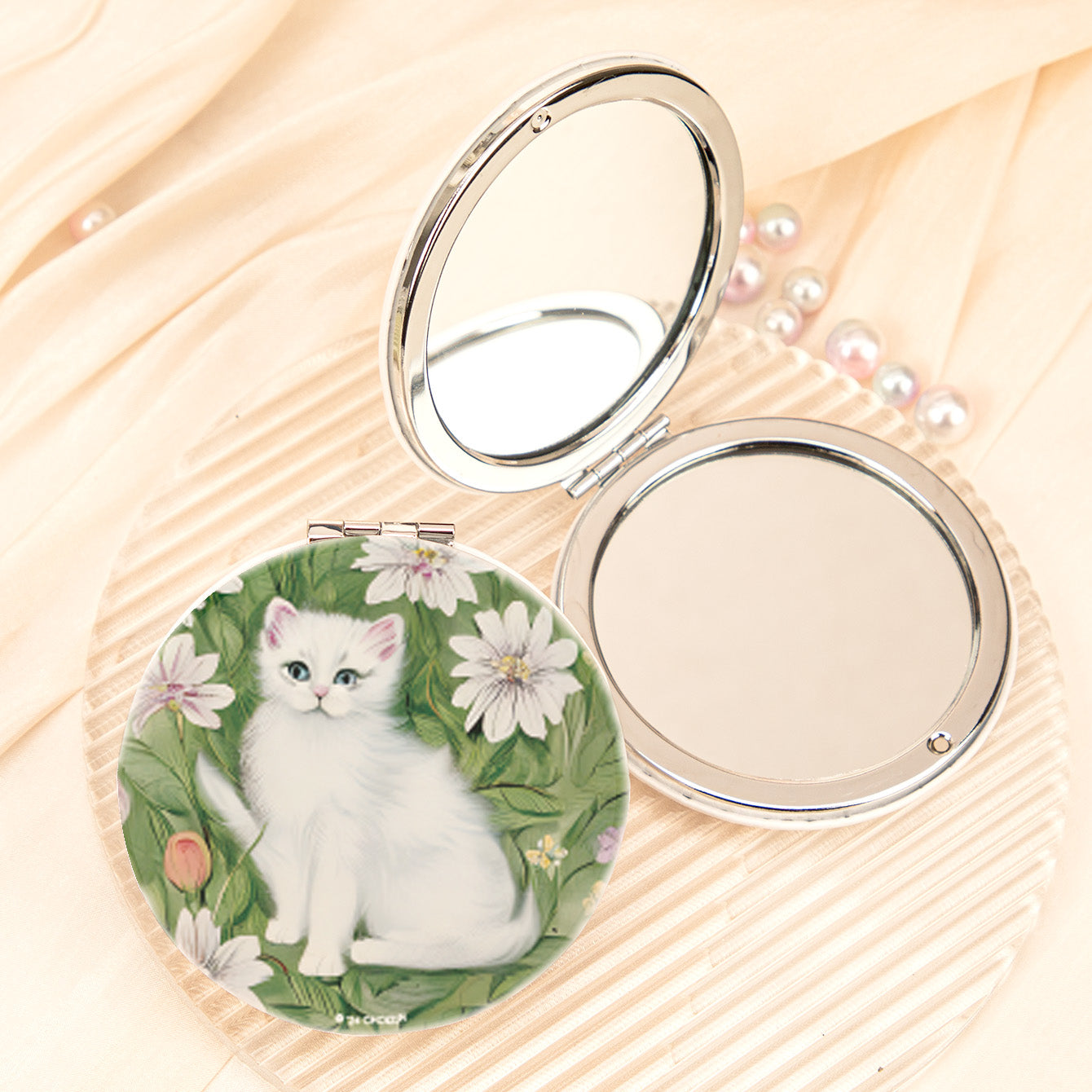 Cute cat floral PU leather compact mirror, product view 13