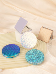 Holographic Mermaid Fish Scale PU Leather Compact Mirror - Round Double-Sided Folding Pocket Vanity Mirror with Silver Metal Frame & HD Glass for Purse, Travel & Gifts 🧜‍♀️🪞✨