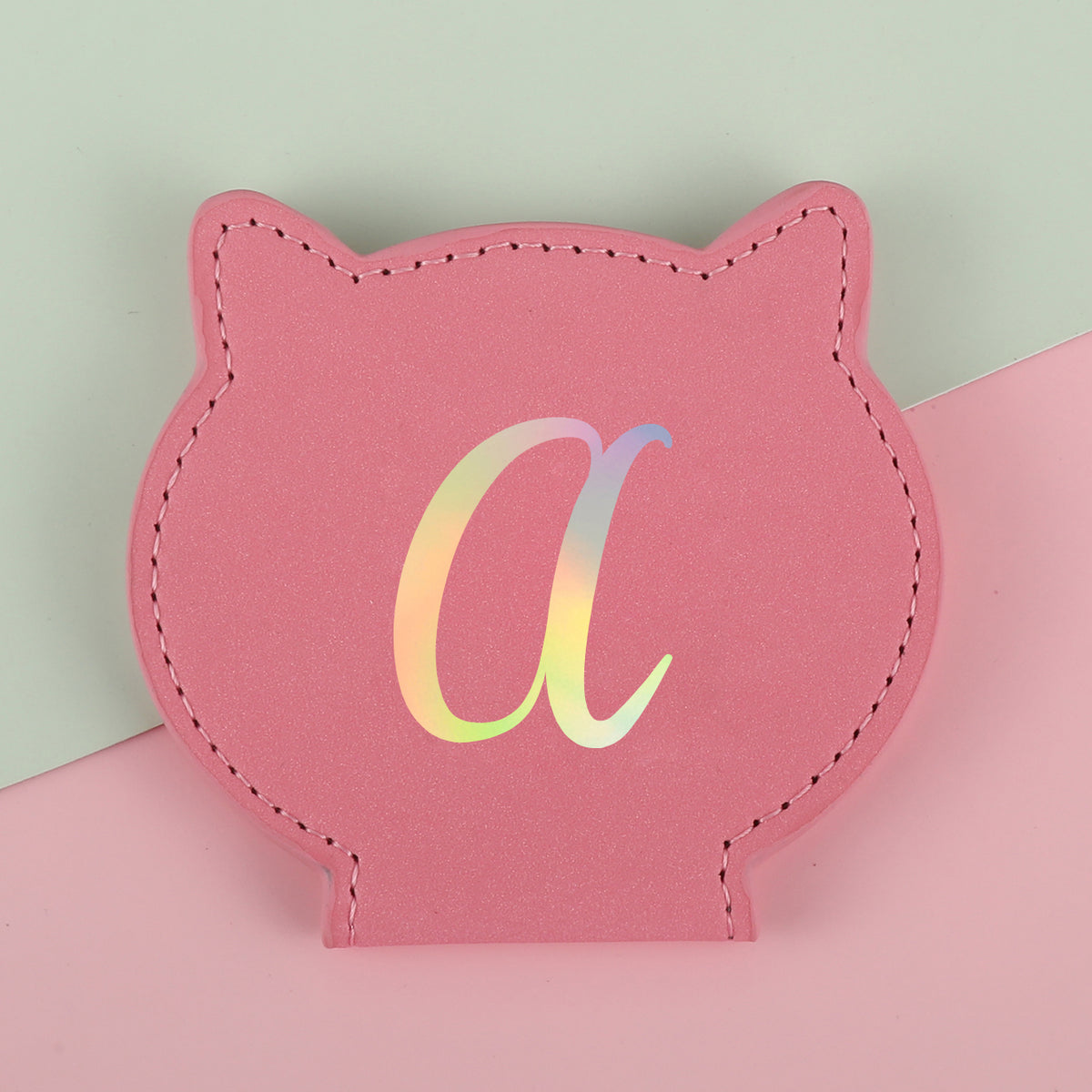 1PC Stainless Steel Makeup Mirror Heart Single Side Compact Mirror Pink And Khaki Leather Colored Letters Paints Can Be Placed Suitable For Use When Making Up Free Hands It Is The Best Choice For Home Or Gift Giving For Mother Sister And Lover