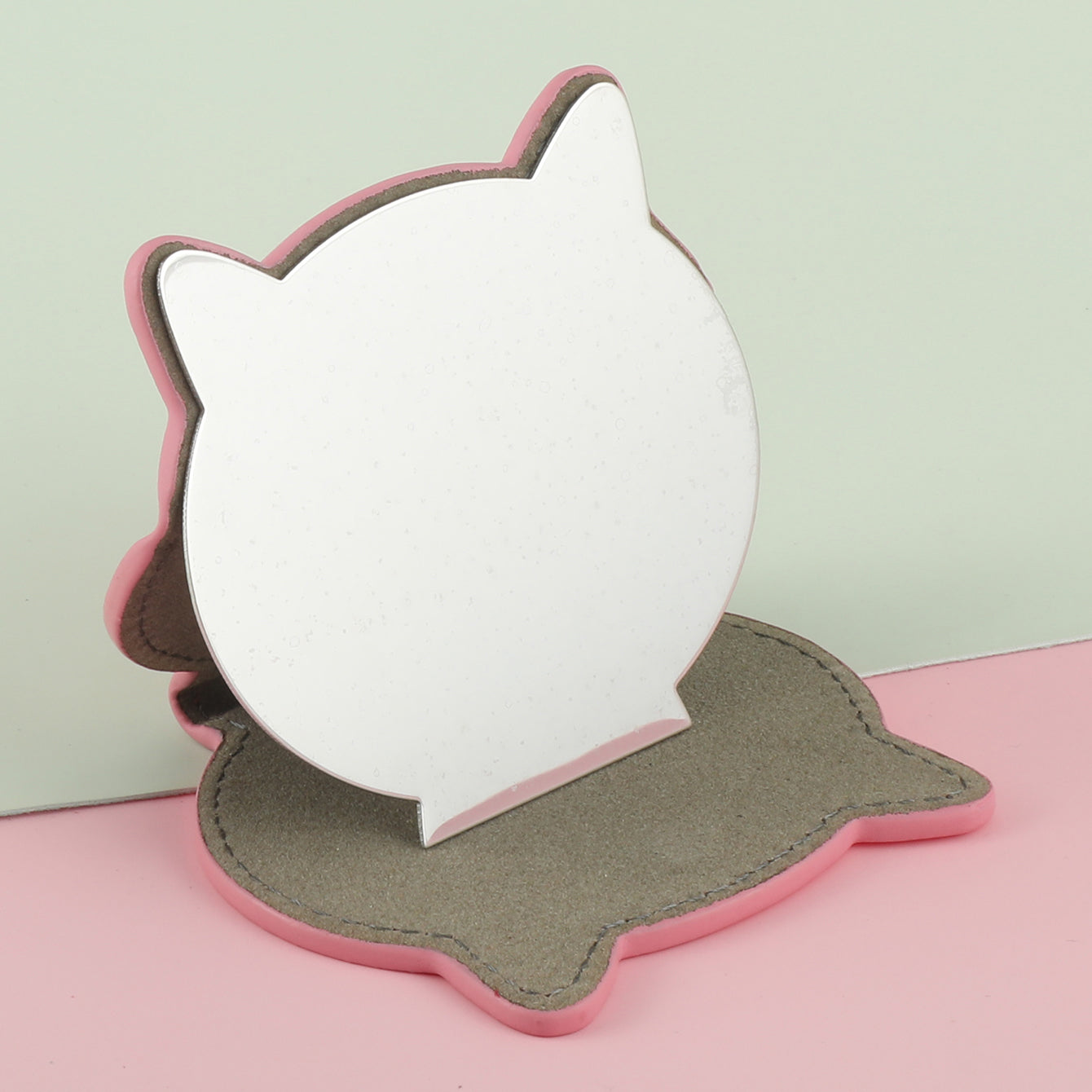 1PC Stainless Steel Makeup Mirror Heart Single Side Compact Mirror Pink And Khaki Leather Colored Letters Paints Can Be Placed Suitable For Use When Making Up Free Hands It Is The Best Choice For Home Or Gift Giving For Mother Sister And Lover