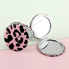1 PC Round PU Leather Makeup Mirror Pink Leopard Print Compact Portable Design Ideal For Precision Makeup Perfect Gift For Mother Daughter Sister Girlfriend Suitable For Home Office Travel And More