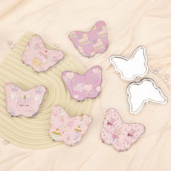 Butterfly Shaped Compact Makeup Mirror 1X 2X Magnification Portable Folding PU Leather Metal Pocket Vanity Mirror