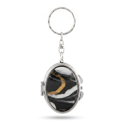 Oval Acetate Compact Mirror Keychain, Marble & Pearl Pattern Double Sided Makeup Mirror, Portable 95% Reflectivity Mirror with Keyring for Women, Travel, Daily Use