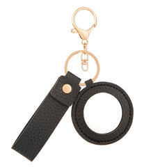 Litchi Grain PU Leather Mini Round Compact Mirror Keychain - Multi-Color Cute HD Swivel Folding Travel Pocket Mirror