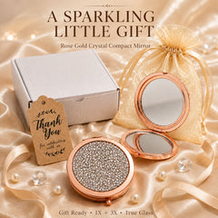 Sparkling Round Crystal Rhinestone Compact Mirror (70mm) - Luxury Electroplated Metal Double-Sided Folding Pocket Vanity Mirror with 1X/3X HD True Glass Magnification for Purse, Travel, Bridesmaids & Gifts💎🪞✨