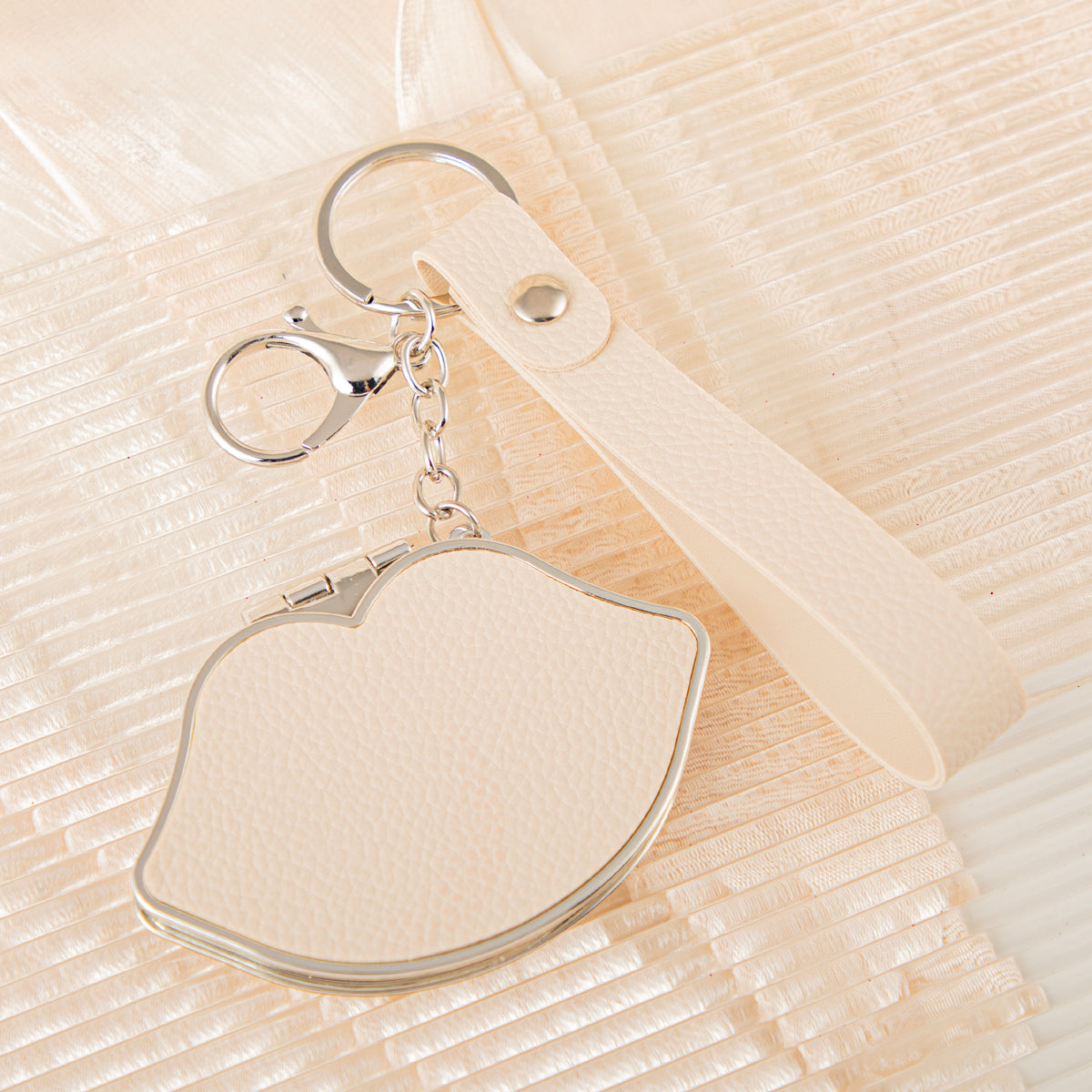 Lip-Shaped Compact Mirror Keychain - Cute Kiss Lips Double-Sided Folding Travel Mirror with Plastic Frame - Pocket Purse Charm Vanity Mirror with Wrist Lanyard for Women, Girls & Students 💋✨