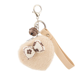 Heart Plush Compact Mirror Keychain - Cute Checkered Bow Tie Faux Fur Double-Sided Folding Travel Mirror - Soft Fluffy Pocket Bag Charm Vanity Mirror with Wrist Lanyard & Bell for Women, Girls & Kids 💖🎀