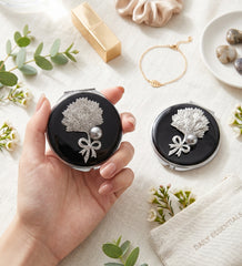 Elegant Black Floral Compact Mirror with Stickers, Double-Sided Makeup Mirror for Women & Girls, Portable Pocket Mirror for Purse, Travel & Daily Use, 95% HD Reflection Gift