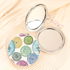 Abstract Polka Dot Compact Mirror Round PU Leather Folding Pocket Mirror Slim Iron Frame Dual Sided Glass Makeup Vanity
