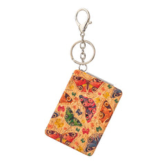 Natural Cork Keychain Compact Mirror Rectangle Floral Butterfly Printed Folding Pocket Mirror with PU Leather Strap Vanity