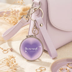 Round Compact Mirror with Keychain & Wristlet - Epoxy Resin Glossy Surface, Double-Sided Folding Travel Mirror - Portable 60mm Pocket Mirror for Women & Girls, Perfect for Purses, School Bags & Daily Touch-ups 💖✨