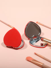 Heart Shaped Crossgrain PU Leather Compact Mirror - Silver Metal Frame Double Sided Folding Pocket Vanity Mirror with HD Glass for Purse, Travel, Bridesmaids & Valentine's Day Gifts (Pastel & Red Colors) 💖🪞✨