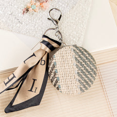 Boho Fabric-Wrapped Compact Mirror with Silk Scarf Keychain – Portable Dual-Sided Folding Travel Mirror – High-Definition Bag Charm Makeup Mirror for Women & Girls, Perfect for Handbags, Backpacks & Keys 🌸✨