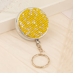 Sparkling Rhinestone Keychain Pill Box Round Metal Travel Medicine Case Portable Pocket Vitamin Organizer Bag Charm