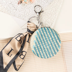 Boho Fabric-Wrapped Compact Mirror with Silk Scarf Keychain – Portable Dual-Sided Folding Travel Mirror – High-Definition Bag Charm Makeup Mirror for Women & Girls, Perfect for Handbags, Backpacks & Keys 🌸✨