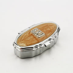 Personalized Initial Pill Box with Mirror, Resin Rhinestone Decorated Portable Pill Organizer