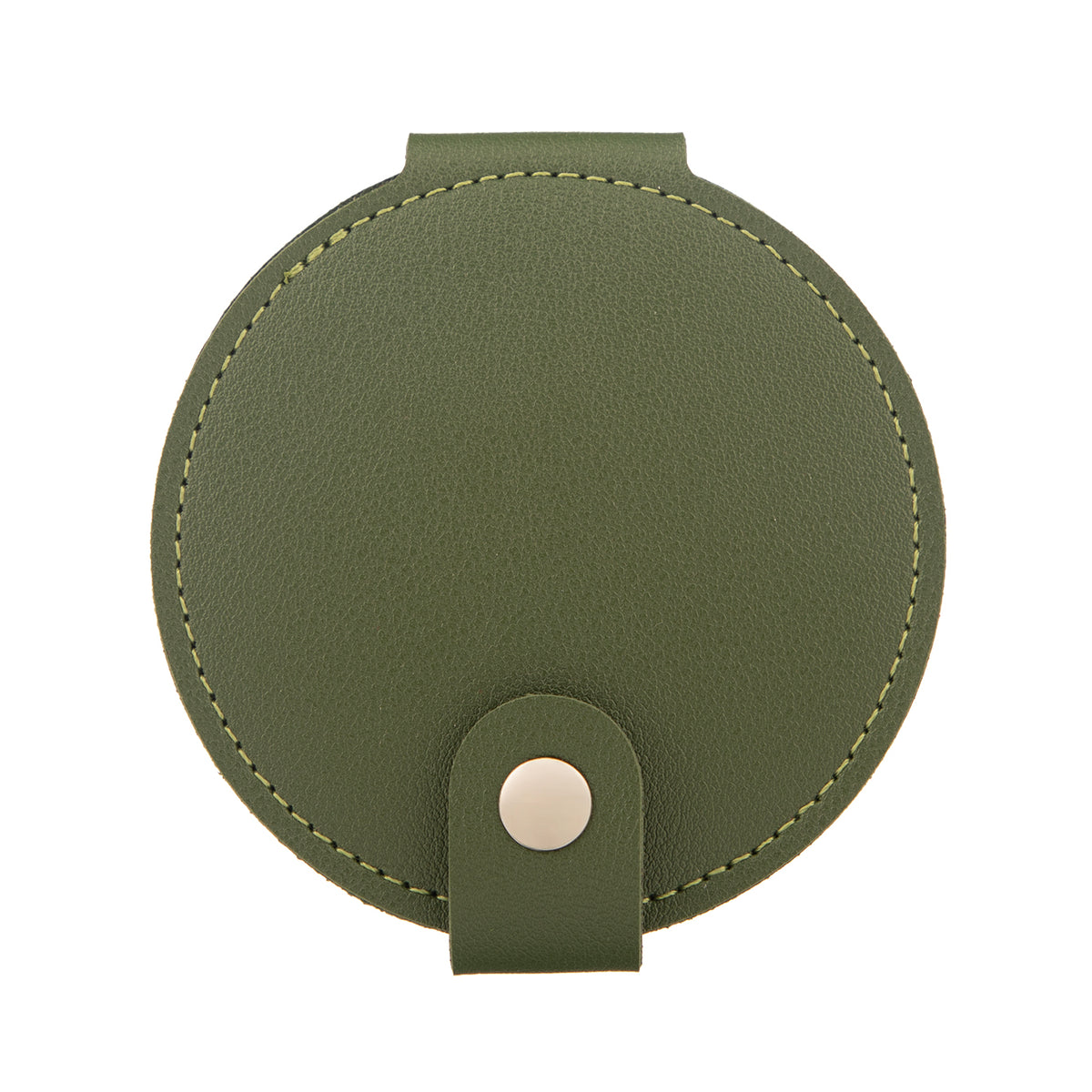PU Leather Round Compact Mirror with Snap Button Closure - Multi-Color Cute Double-Sided Folding Travel Mirror