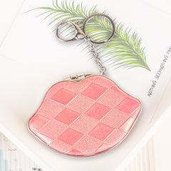 Lip Shaped Keychain Compact Mirror Shiny Quilted PU Leather Folding Pocket Mirror with Metal Clasp Dual Sided Makeup Mirror