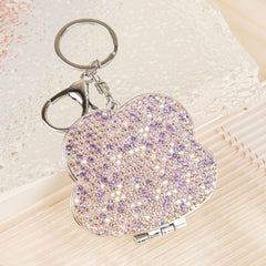 Sparkling Rhinestone Keychain Compact Mirror Flower Shaped Metal Folding Pocket Mirror Dual Sided Bling Vanity Mirror