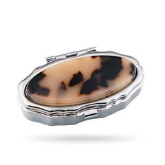Acetate Oval Pill Box Organizer - Elegant Tortoiseshell & Marble Travel Medication Case with Metal Frame - 2-Compartment Pocket Pill Planner for Women, Seniors, & Travelers 💊🐚