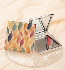 Boho Feather Square Compact Mirror 1X 2X Magnifying Portable Pocket Folding Dual Sided PU Leather Makeup Mirror for Purse
