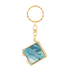 Square Tortoiseshell & Marble Acrylic Compact Mirror Keychain, Double-Sided Folding Makeup Mirror with 95% High Reflectivity Lens, Portable Purse Mirror with Gold Plated Keyring for Women & Girls