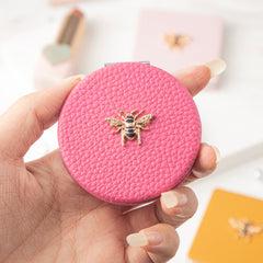 Bee Embellished Leather Compact Mirror, 60mm Round Double-Sided Makeup Mirror with 95% High Reflectivity, Portable Pocket Mirror for Purse/Travel, Gift for Women & Girls