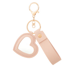 Heart-Shaped PU Leather Single Side Compact Mirror Keychain - Multi-Color Cute HD Swivel Folding Double-Sided Travel Mirror