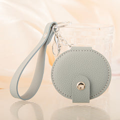 Luxury PU Leather Double-Sided Compact Mirror with Wrist Strap & Puppy Charm, Portable Folding Makeup Mirror for Women Girls Travel Purse Daily Touch-Up