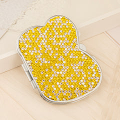 Sparkling Scalloped Heart Rhinestone Compact Mirror - Silver Electroplated Metal Double-Sided Folding Pocket Vanity Mirror with Crystal Rhinestones & HD Glass for Purse, Travel, Wedding Favors & Gifts 💖💎✨