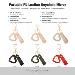 Heart-Shaped PU Leather Single Side Compact Mirror Keychain - Multi-Color Cute HD Swivel Folding Double-Sided Travel Mirror