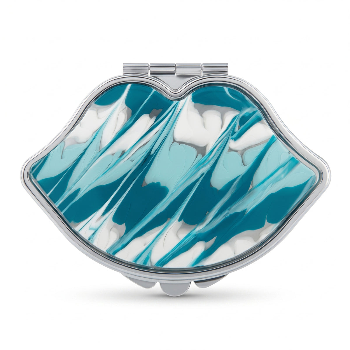 Lip-Shaped Compact Mirror with Acetate Acrylic Inlay, Double-Sided Glass Mirror, Premium Metal Frame Pocket Makeup Mirror for Women, Travel Beauty Mirror for Purse, Handbag & Daily Touch-Ups